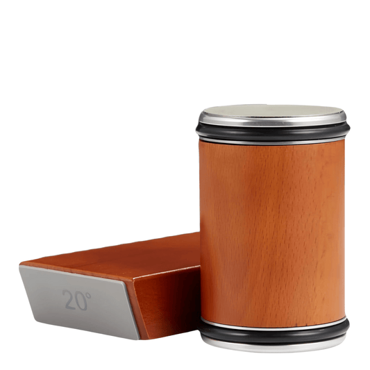 Houten SharpWood™ hoekversteller met metalen randen, getoond op 15 graden helling