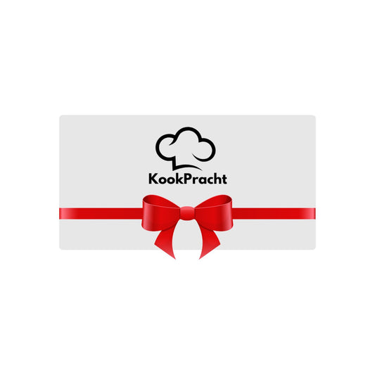 Witte KookPracht cadeaubon met rood lint en strik, ideaal als culinair cadeau